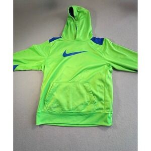 Nike Therma-FIT Hoodie Neon Lime Green Blue Swoosh Boys XL Sweatshirt‎